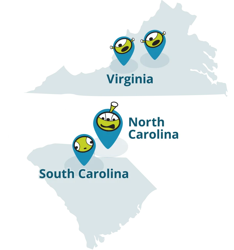 The Green Team Service Area Map South Carolina, North Carolina, Virginia